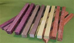 Blank #322 - Wood Blanks, Purpleheart, Yellowheart, Padauk & Black Walnut, Set of 16, 4 Each ~ 7/8" x 7/8" x 11" ~ $34.99
